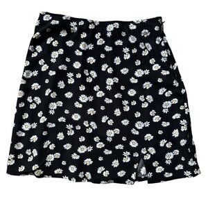 Hollister Mini Skirt Sunflower Print Slit Side Zip Black White Yellow Small